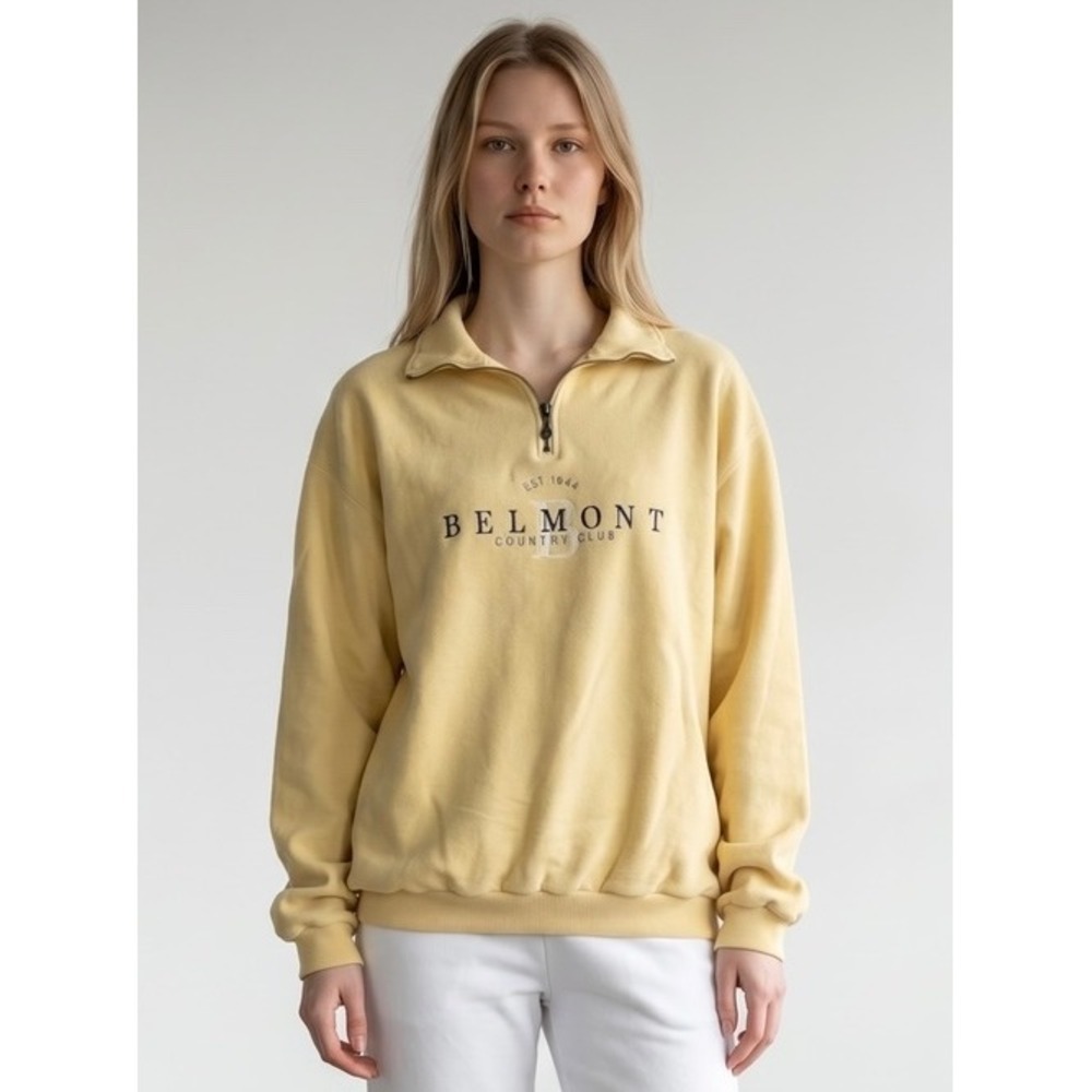 SDI Belmont Country‎ Club Quarter Zip Sweatshirt Yellow Cotton Womens Medium